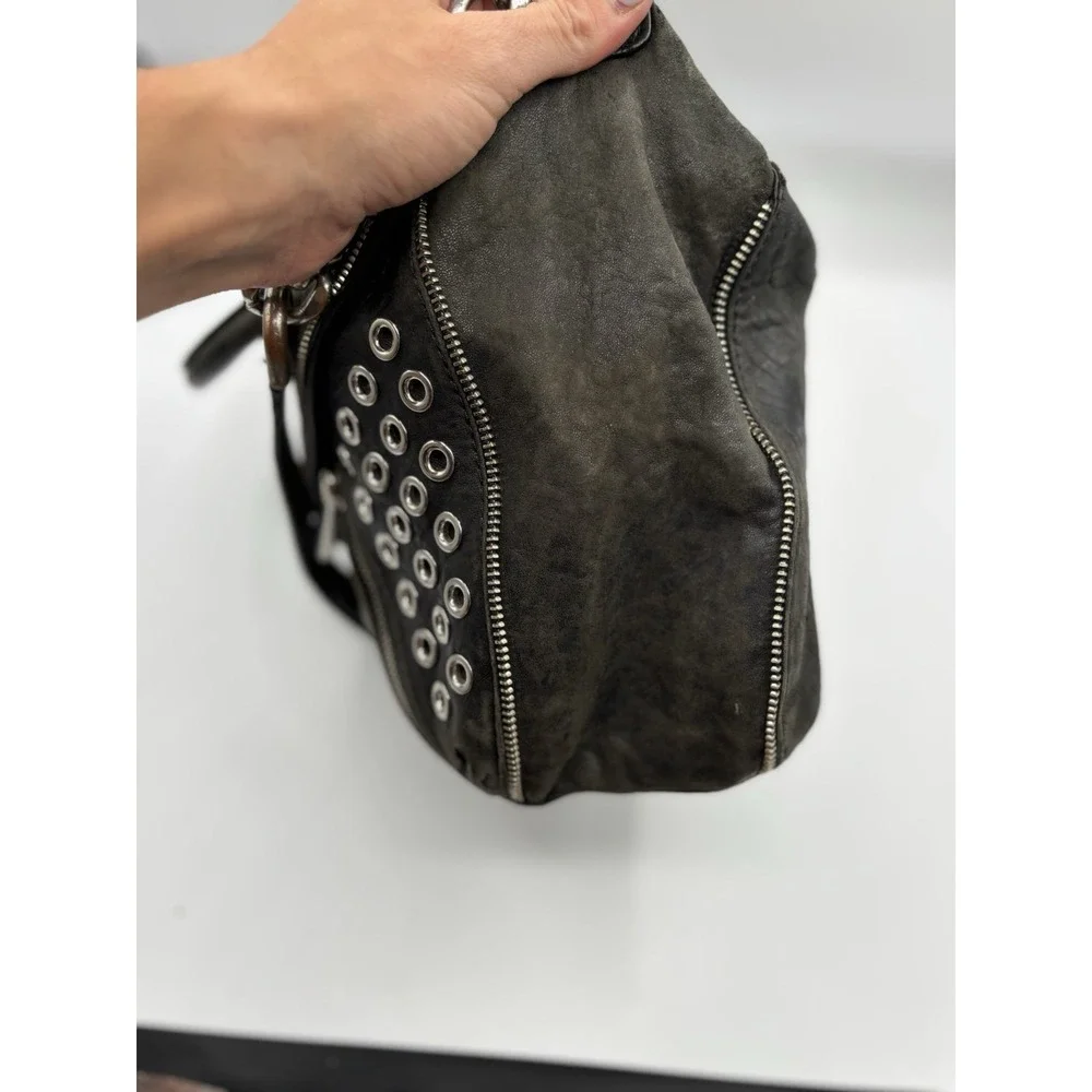 Michael Kors‎ Y2K Black Silver Studded Hobo Shoulder Bag Grunge Leather